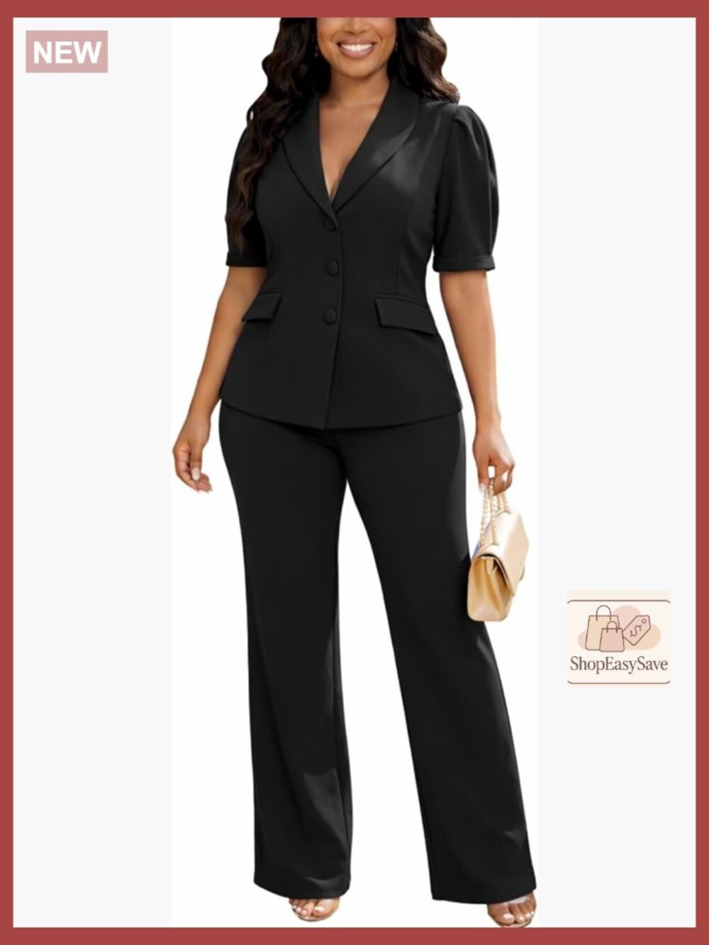 Elegant Short Sleeve Blazer Suit 2 Piece Set Business Casual Pantsuits for Women